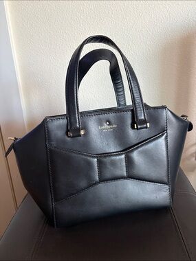 Kate Spade New York 2 Park Ave Small Beau Bag Black Leather Bow Satchel